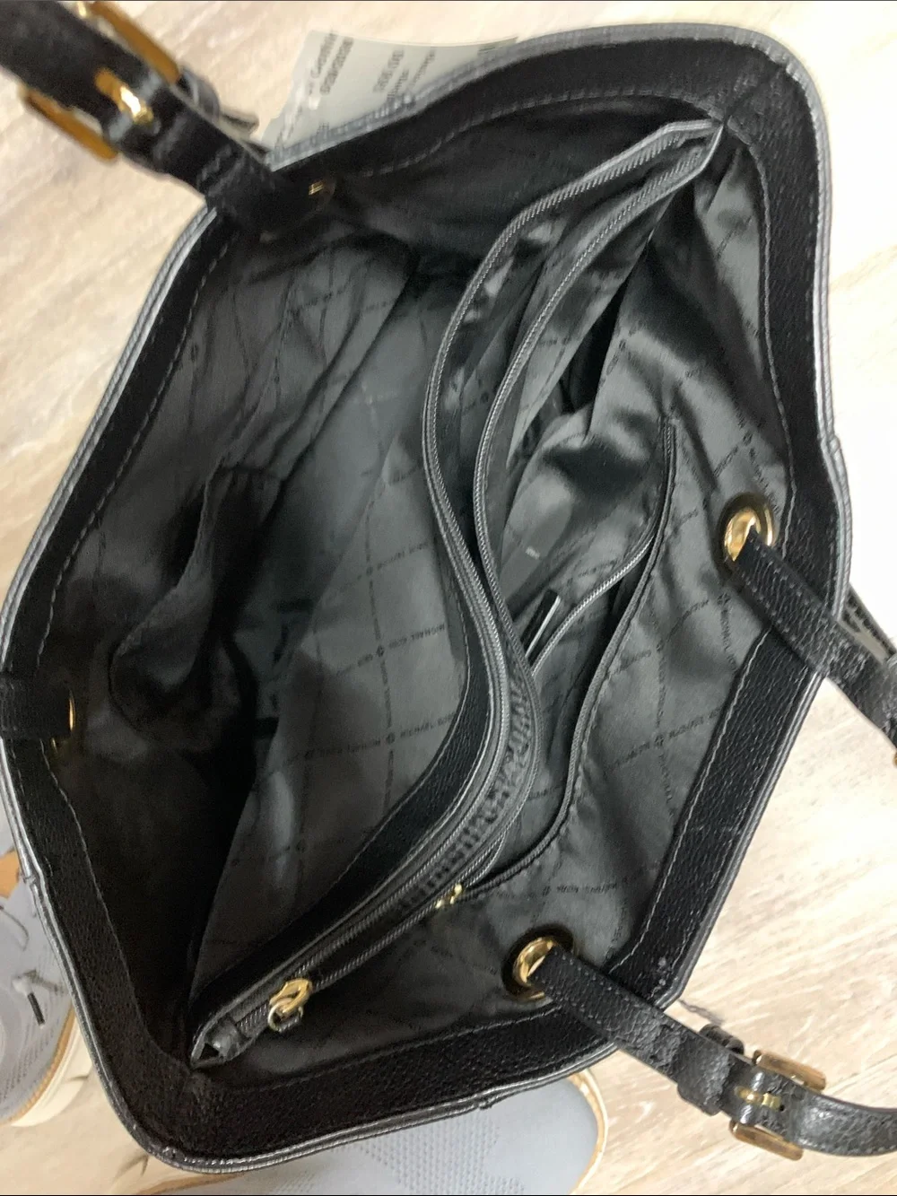 Michael Kors Black Leather Pebbled Tote with Gold Hardware
